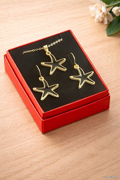 ZERO LAND Spt-Gld Starfish Enamel Boxed Necklace (124849) Set Black
