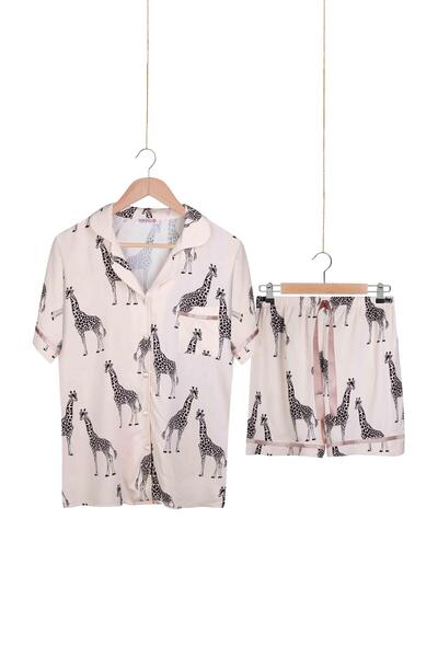 DOMİKİDS E12400 Dominant Women's Pajama Set Viscose Front Buttoned Short Slee...