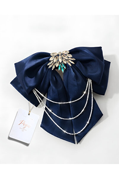 pegu baby collection Royale, Dark Blue Satin Ribbon Bow Hair Clip, Automatic ...