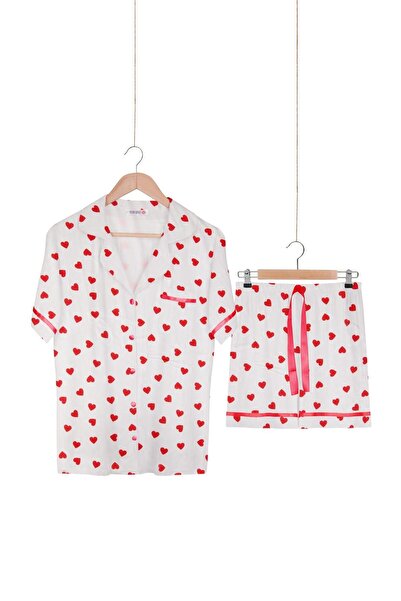 DOMİKİDS E12400 Dominant Women's Pajama Set Viscose Front Buttoned Short Slee...