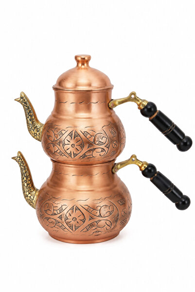 Hazar Gıda El İşlemeli Geleneksel Bakır Çaydanlık Takımı