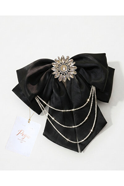 pegu baby collection Royale, Black Satin Ribbon Bow Hair Clip, Automatic Hair...