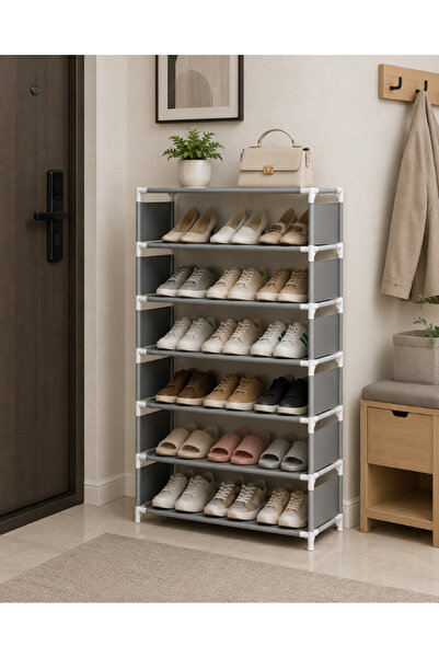 OEM 7-Tier Shoe Rack, 60 x 25 x 102 cm, Metal Frame, Waterproof Shelves, Gray