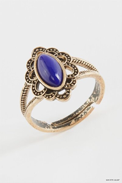 ZERO LAND Spt-Gld Authentic with Stones (233537) Ring Navy Blue