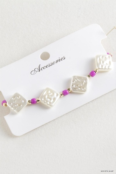 ZERO LAND Spt-Gld Baklava Bead Pearl Macrame Cord (132339) Bracelet Pink