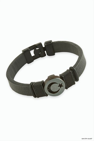 ZERO LAND Spt-Gld Moon Star Quality Faux Leather (125643) Bracelet Black