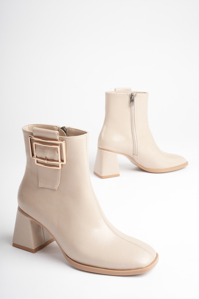 Griffa Shoes Women's Beige Thick Heeled Boots & Booties