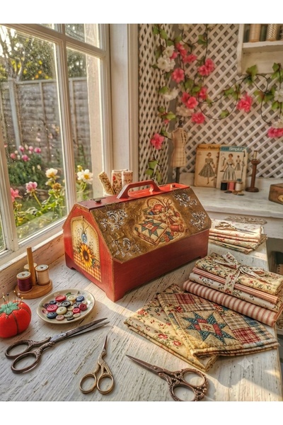 Nsn Ahşap Dünyası Hand-Painted, Wooden, Sewing/Knitting Box, Vintage/Country ...