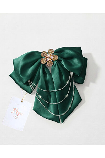 pegu baby collection Royale, Emerald Green Satin Ribbon Bow Hair Clip, Automa...