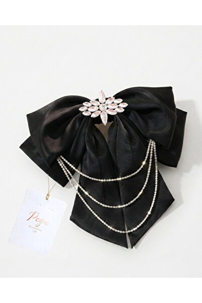 pegu baby collection Royale, Black Satin Ribbon Bow Hair Clip, Automatic Hair...