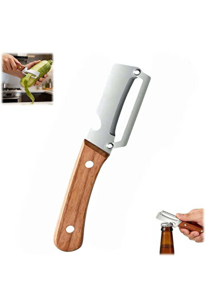 Promagg Vegetable Peeler 2 in 1 with Bottle Opener and Wooden Handle, Stainle...