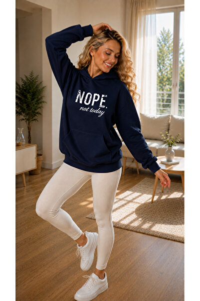caddekombin Women's Nope Not Today Written Hooded Cotton Casual Sweatshirt wi...