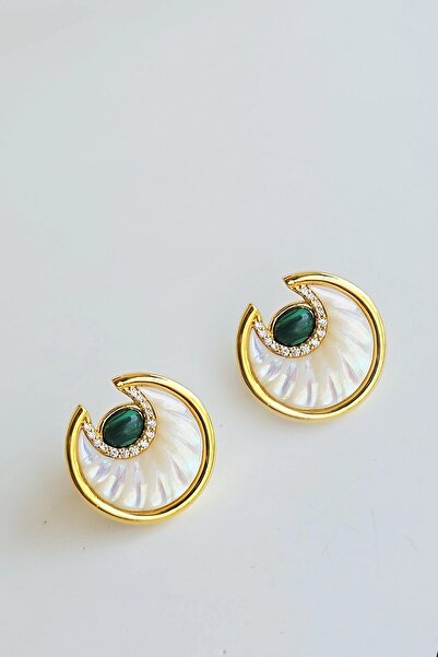MorMajor Silver HİLAL YUVARLAK TAŞLI GÜMÜŞ KÜPE
