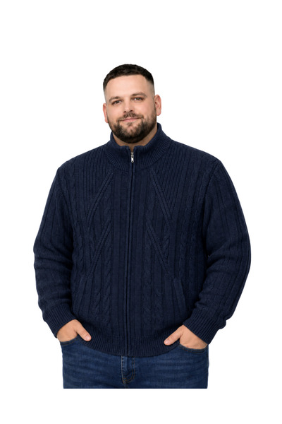BattalModa Erkek Büyük Beden Lacivert Hattush Örgülü Cepli Ceket 3XL-4XL-5XL-6XL