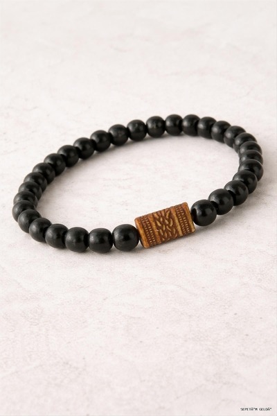 ZERO LAND Spt-Gld Oval Bamboo Wood Bracelet 8 (131322) mm Black