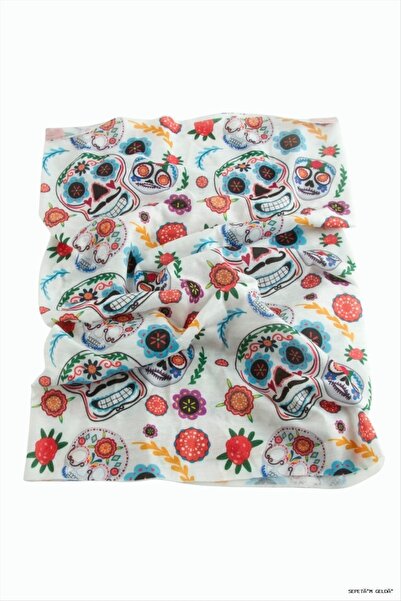 ZERO LAND Spt-Gld Colorful Skull Patterned Baff (130745) Neck Collar White