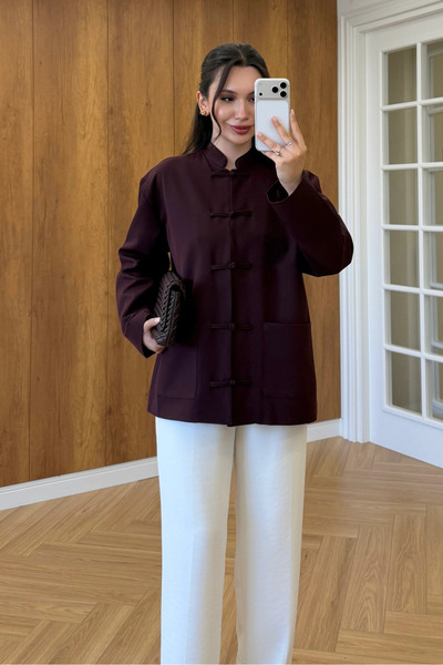 My Blog Mürdüm Double Pocket Ribbed Jacket - 9770