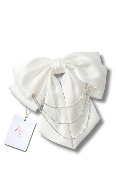 pegu baby collection Royale, White Satin Ribbon Bow Hair Clip, Automatic Hair...