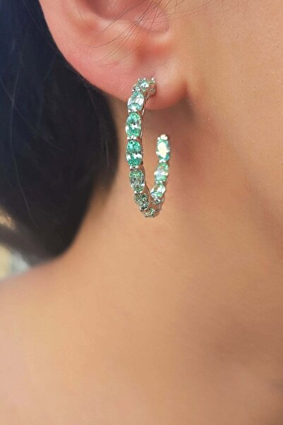 MorMajor Silver ÇİFT OVAL PARAİBA TURMALİN HALKA GÜMÜŞ KÜPE