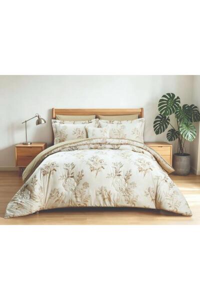Alhabib bedding مفرش بوجا مزدوج صيفي كريمي مشجر يناسب سرير 200x200سم عدد القطع 8