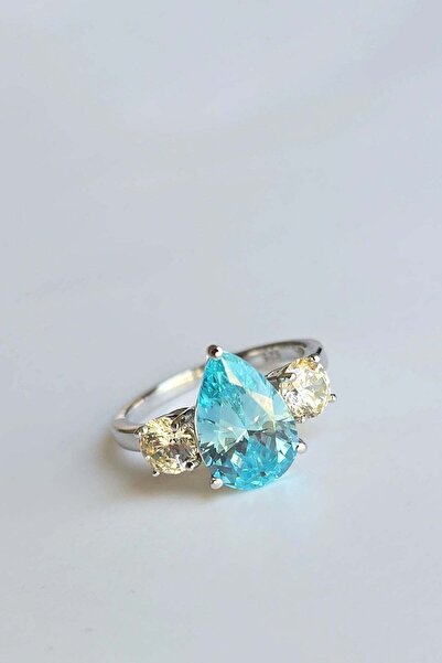 MorMajor Silver AQUA MOZANİT DAMLA GÜMÜŞ YÜZÜK