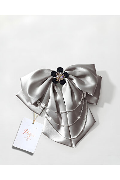pegu baby collection Royale, Gray Satin Ribbon Bow Hair Clip, Automatic Hair ...