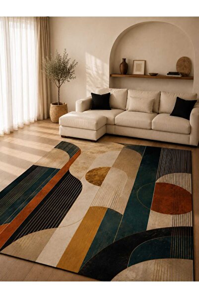 Bordo Halı Soyut Geometrik Desenli Dijital Baskılı Halı Modern Oturma Odası H...