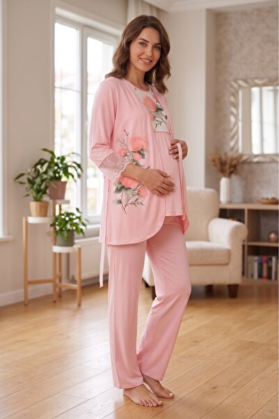 Miss Dünya Lissa Rosette Floral Patterned Maternity and Postpartum Pajama Set...