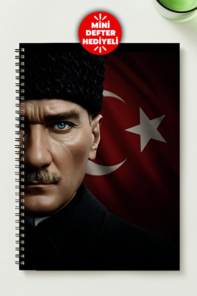 BLACKONECLASS Atatürk A5 Metal Spiral Unlined Cardboard Cover Atatürk Notebook