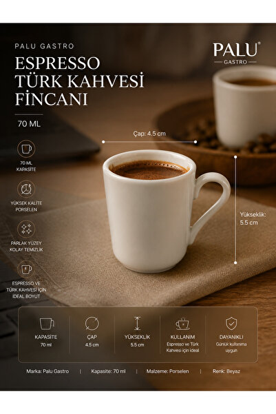PALU GASTRO 70 ml Porselen Espresso ve Türk Kahvesi Fincanı Beyaz