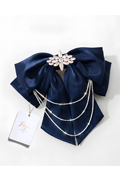 pegu baby collection Royale, Dark Blue Satin Ribbon Bow Hair Clip, Automatic ...