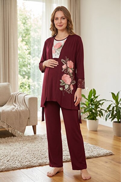 Miss Dünya Lissa Rosette Floral Patterned Maternity and Postpartum Pajama Set...