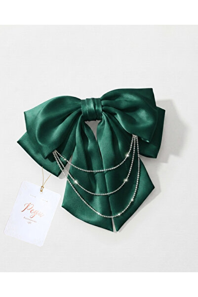 pegu baby collection Royale, Emerald Green Satin Ribbon Bow Hair Clip, Automa...