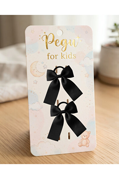 pegu baby collection Little Dreams Series, 2-Piece Black Satin Ribbon Bow Hai...