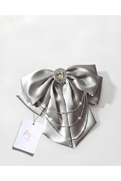 pegu baby collection Royale, Gray Satin Ribbon Bow Hair Clip, Automatic Hair ...