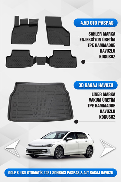 Sahler Volkswagen Golf 8/8.5 (Otomatik) Uyumlu 4.5D Premium Havuzlu Oto Paspa...