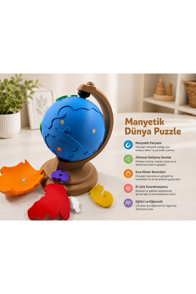 Genel Markalar Manyetik Dünya Puzzle – Eğitici Çocuk Oyuncağı