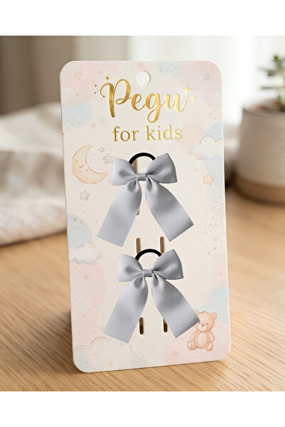 pegu baby collection Little Dreams Series, 2-Piece Gray Grogren Ribbon Bow Ha...