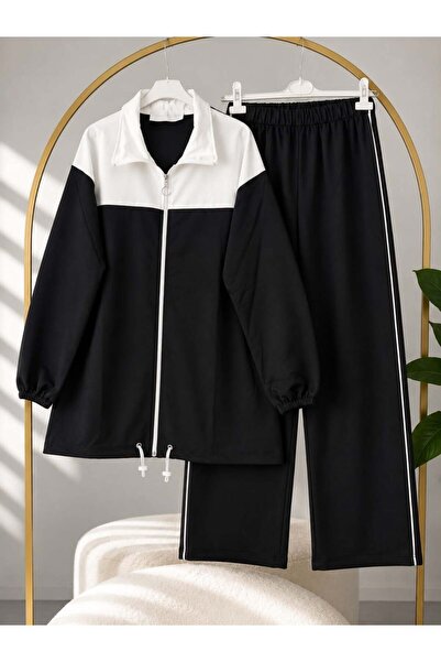 modasindoma Women's Hijab White Block Patterned Pants Suit Black