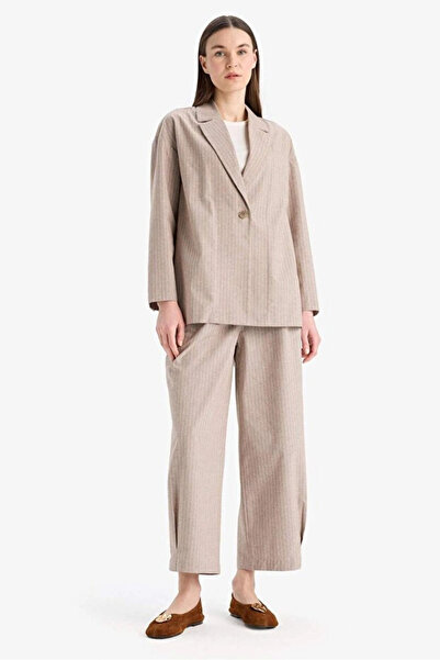 DeFacto Harem Striped Linen Blend Trousers with Pockets