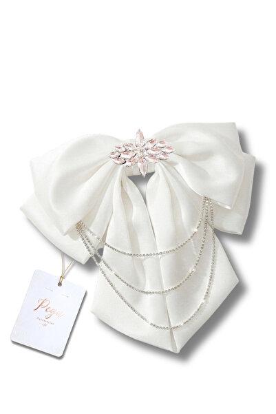 pegu baby collection Royale, White Satin Ribbon Bow Hair Clip, Automatic Hair...