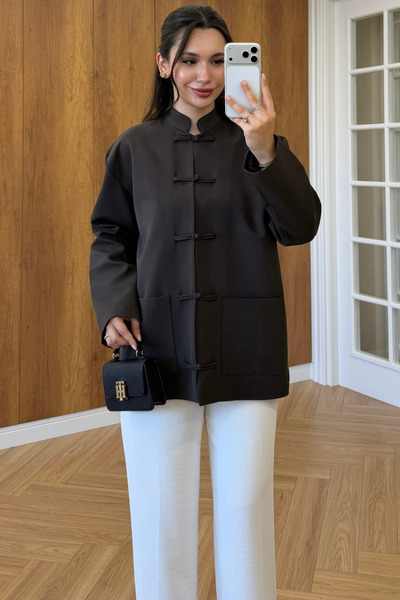 My Blog Brown Double Pocket Ribbed Jacket - 9770