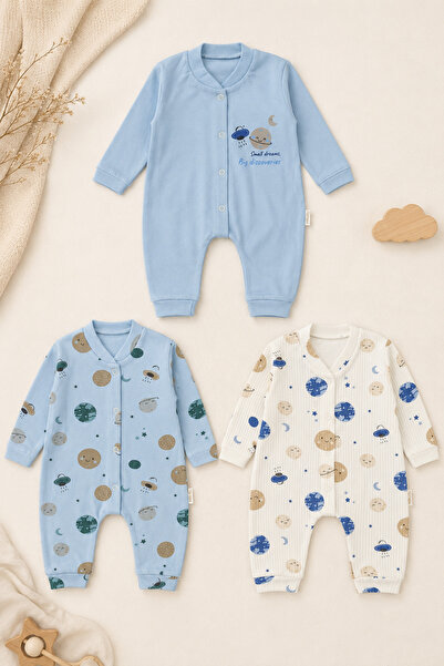 Beniizle Planet Patterned 3-Piece Baby Boy Jumpsuit