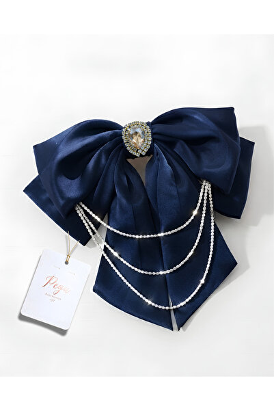 pegu baby collection Royale, Dark Blue Satin Ribbon Bow Hair Clip, Automatic ...