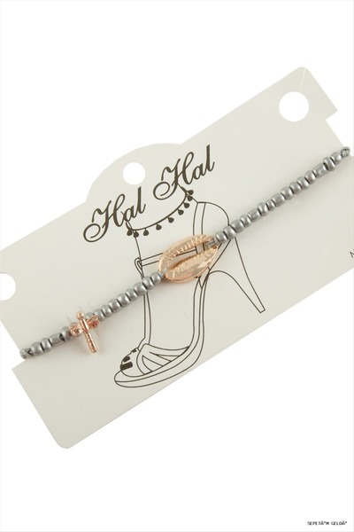 ZERO LAND Spt-Gld Roz Colored Sea Shell Beads (130928) Anklet Gray