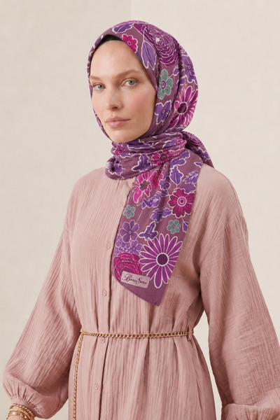 BONASERA EŞARP Women's Daily Scarf Printed Stylish Natural Printed Hand-Sewn ...