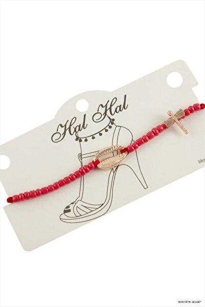 ZERO LAND Spt-Gld Roz Colored Sea Shell Beads (232848) Anklet Red