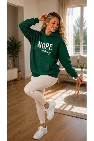 caddekombin Women's Nope Not Today Written Hooded Cotton Casual Sweatshirt wi...