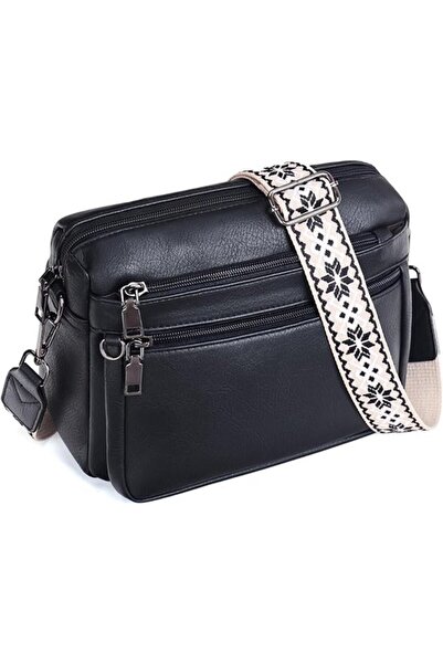 STARSTAR Women's crossbody shoulder bag black faux leather 22.5x10x19cm