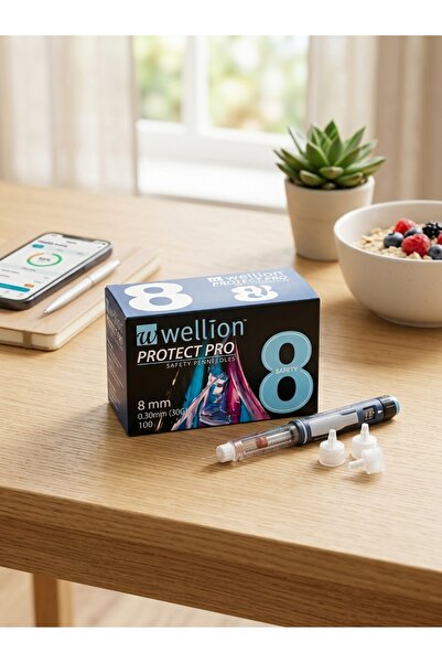 WELLİON إبر قلم الأنسولين الواقية 8 مم 30G، 100 قطعة، معقمة للاستخدام مرة واحدة، إبر حقن الأنسولين غير المؤلمة لمرضى السكري، إبر قلم الأنسولين لمجموعة حقن السكري